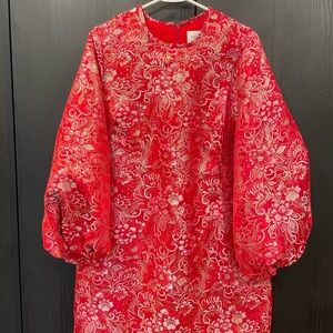Red Floral Long Sleeve Dress
